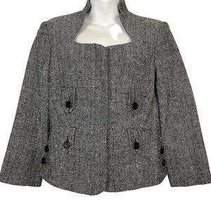 CACHE Herringbone Cotton Blend Black White Colorful Specks Suit Jacket Blazer  6
